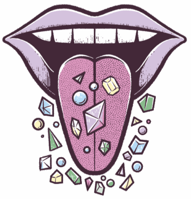 ilustracion de una boca en la que puede verse la lengua llena de microplásticos