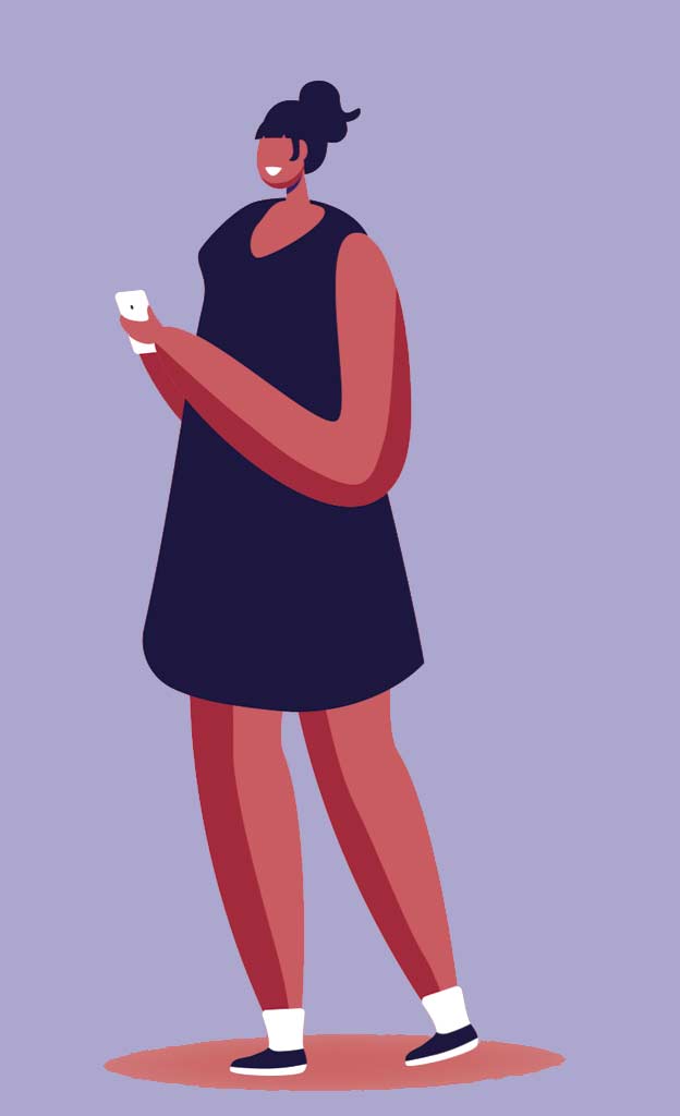 Ilustracion de una mujer leyendo un libro electrónico